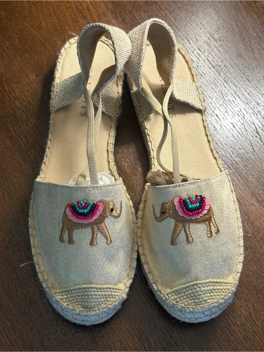 Talbots Beige Canvas Elephant Espadrilles with Beading